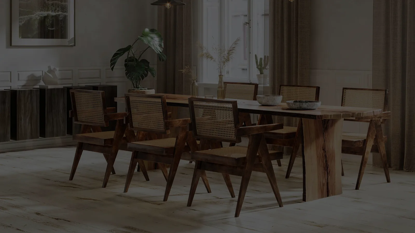 Bright residential dining room with large windows and a glass table